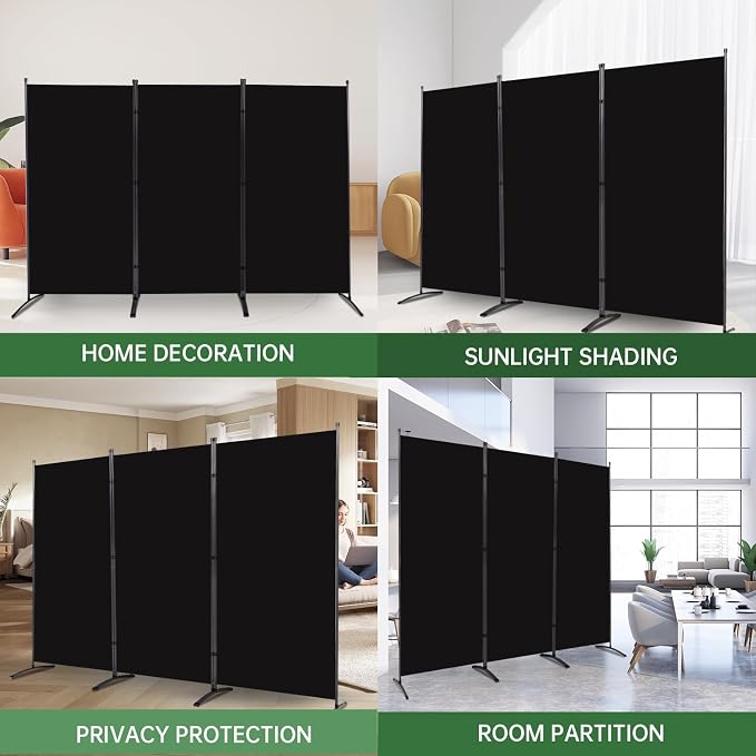 3 Panel Folding Room Divider, Sturdy Frame Freestanding Wall Divider | - Image 6