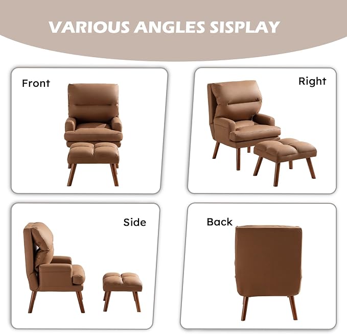 IOMOR Accent Chair with Ottoman, Faux Leather Chair Armchair with Adjustable - Image 7