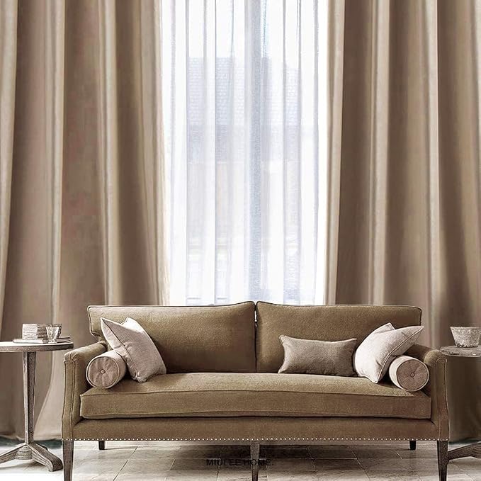 MIULEE Velvet Curtains Camel Beige 52 x 96 Inch Length Set of 2 | Grommet Drapes - Image 6