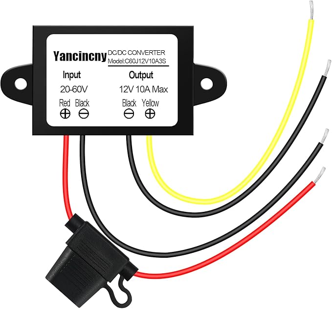 Yancincny DC 20V-60V to 12V Buck Converter 10A 120W Golf Cart 24V 36V 48V 60V Step Down to 12V Converter Voltage Regulator Reducer with Fuse Waterproofing Transformer for Golf Cart Club Car LED Lights