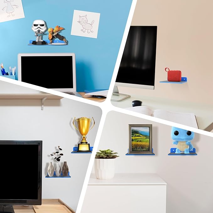 TXEsign Wall Shelves - 3 Pack, Small Wall Mount for Speaker, Webcam, Cell Phones, Display Shelf (Blue, Medium)