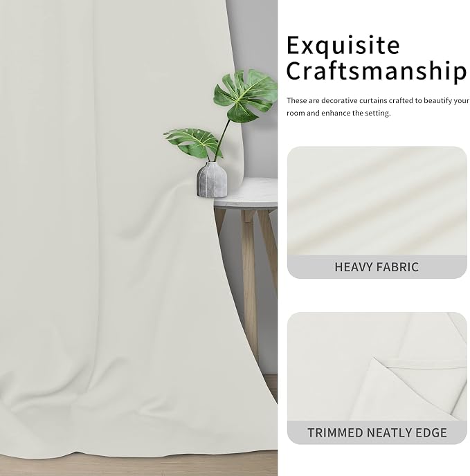 Easy-Going Thermal Grommet Curtains, 2 Panels 42x63 in, Ivory | Washable - Image 5
