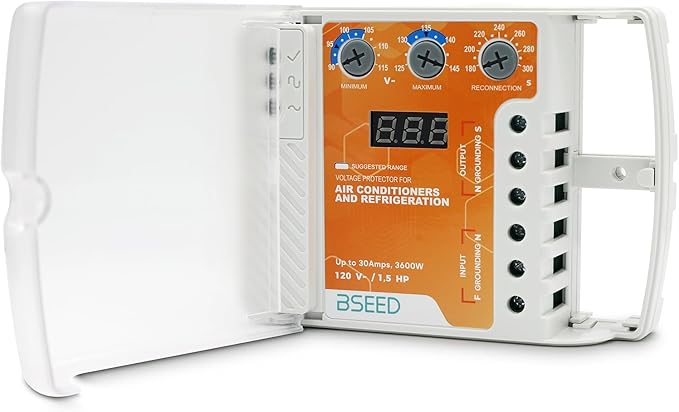 BSEED Surge Protector, Voltage Regulator, Wiring Heavy Duty Power Surge Protector Outlet for Refrigerator, TV, Computer and Home Appliance, Adjustable, LED Display Screen, 120V, 30A, 3600Watts, 2 Pack