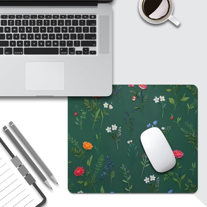 Flower Branch Pattern Cute Square Mouse pad, Texture, Waterproof, Anti Slip Rubber Base, Computer Mouse pad, Laptop Mouse pad