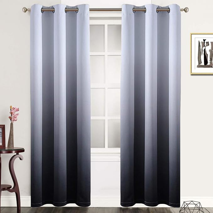 SimpleHome Ombre Gradient Black White to Gray Curtains by SimpleHome