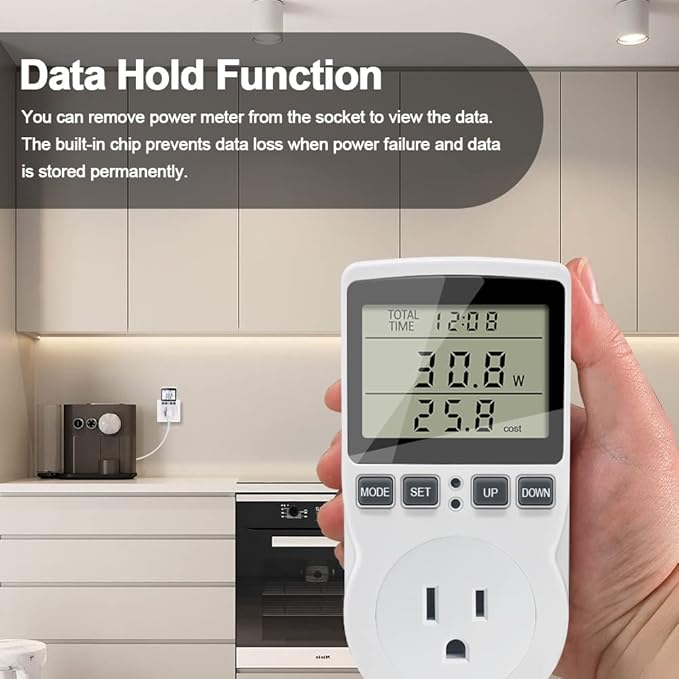 KETOTEK Watt Meter Power Meter Plug Electricity Usage Monitor, Energy Monitor with Backlight, Kilowatt Meter Socket Outlet, Voltage Amps Power Consumption Meter, Overload Protection