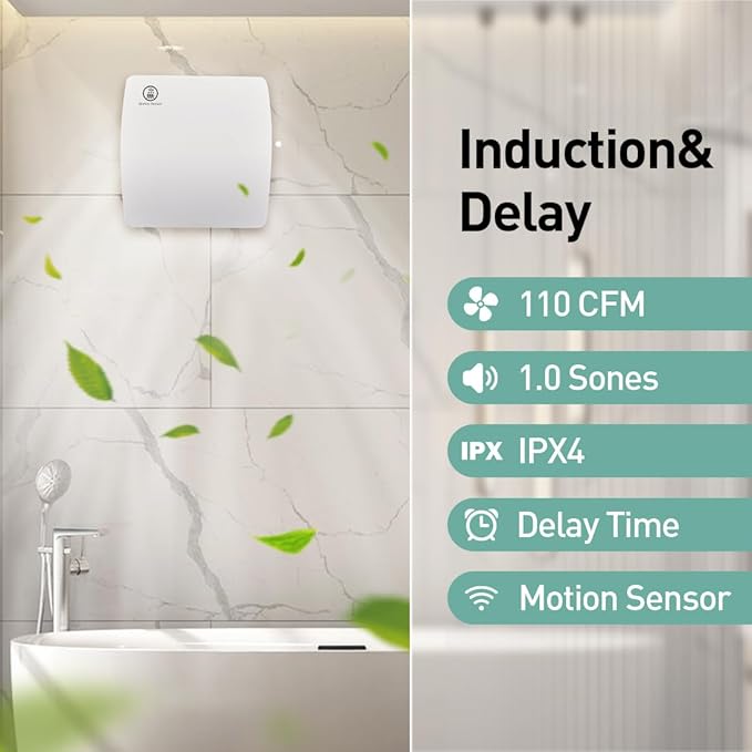 Hehou 5.9 Inch Bathroom Exhaust Automatic Fan Low Noise Window Wall Mount Vent Fan with Motion Sensor for Bathroom Kitchen Garage