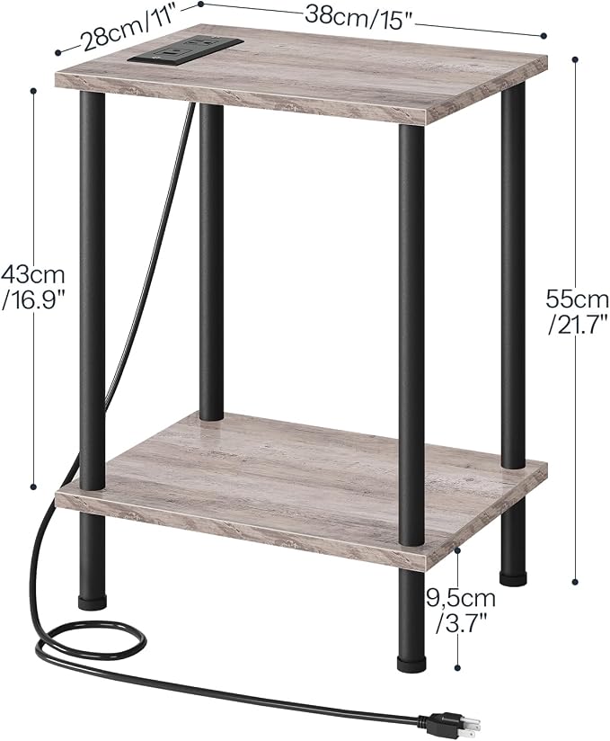 HOOBRO Side Table with Charging Station, Nightstand with 2-Layer Storage Shelves - Image 3