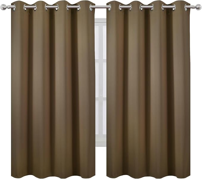 Brown Blackout Curtains 66 x 63 Inch Length/Set of 2 Curtain Panels/Thermal - Image 2