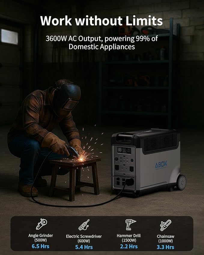 Portable Power Station with 500W Alternator Charger, 3840Wh LiFePO4 Battery, 3600W Electric Solar Generator for Garage, Home, Off-Grid Living, Camping, RVs, Outdoor Adventures, Power Outages