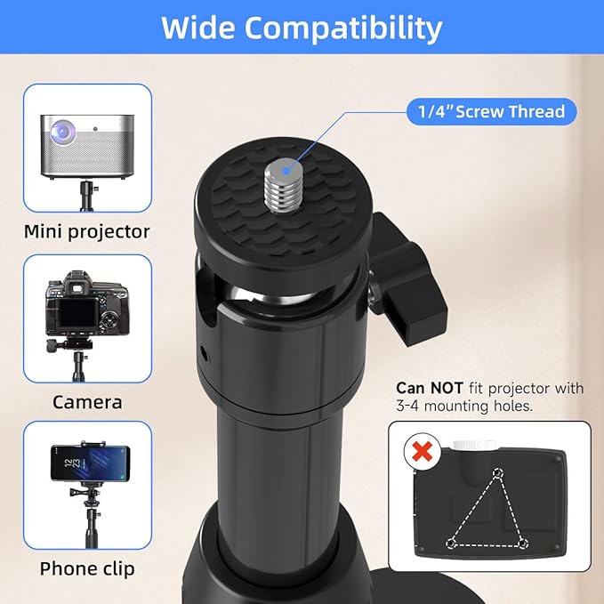 suptek Projector Stand 360°Swivel, Height Adjustable 36.6-46.8inch, Mini Projector Mount Bracket, Compatible with Home Office Video Vlog DVR Camera, PR001F