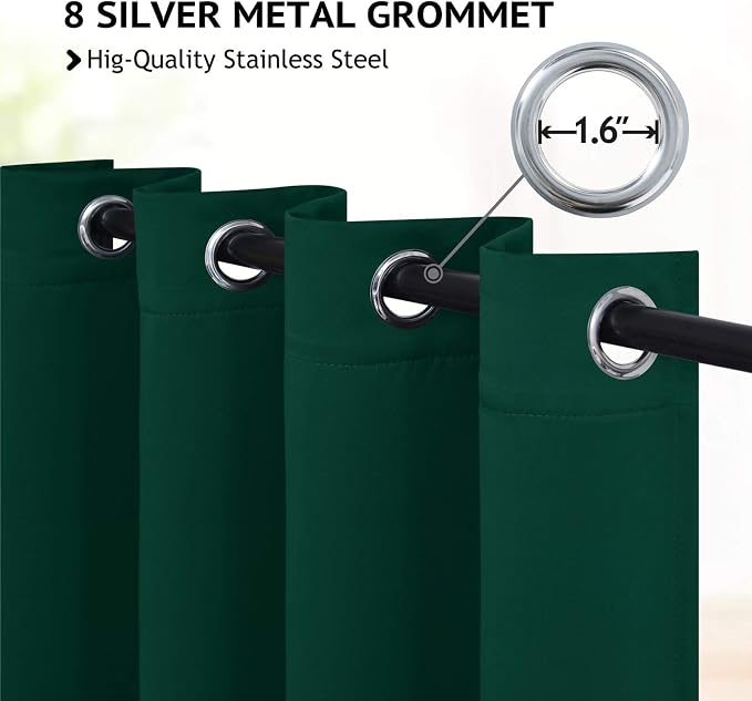 COSVIYA Grommet Room Darkening Dark Green Curtains 54 inch Long - Image 2