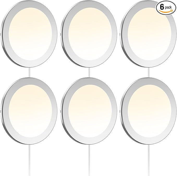 VST Under Cabinet Mini Panel Lighting 3.94inch 12V 2.5W(Total 15W) with Wireless Dimmer Switch, Surface Mount Puck Light for Kitchen Van Truck Car Galley Downlight 6Pack(Round 2700K-6500K)
