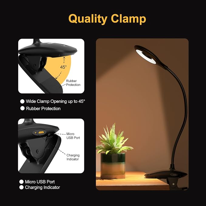 KLEAH Clip on Light for Bed & Desk, Reading in Bed, Battery Operated - Image 4