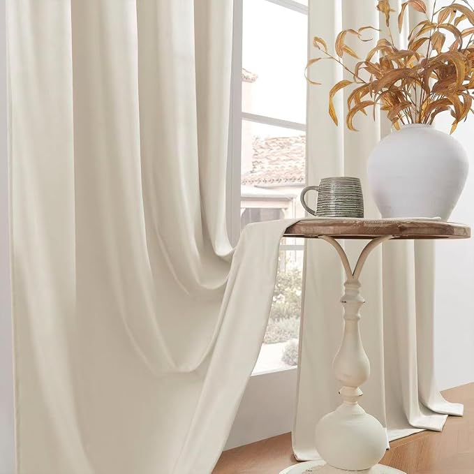 Timeper Cream Beige Velvet Curtain W104 x L84 inches 1 Panel, Thermal Insulated - Image 6