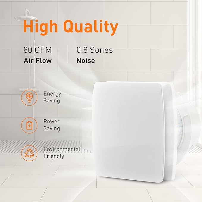 Hehou Bathroom Exhaust Fan for Wall and Super Quiet 4 In Window Exhaust Fan with O Ring White 80 CFM Bathroom Vent Fan