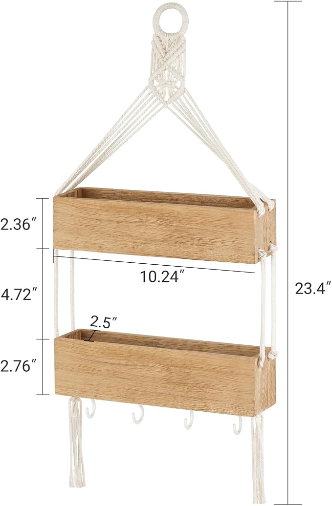 Mkono Macrame Wall Hanging Bedside Shelf Organizer Teen Girls Room Decor | Boho - Image 3