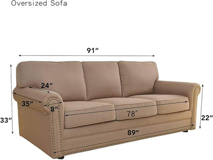 Easy-Going Stretch Oversized Sofa Slipcover 1-Piece Sofa Cover Furniture Protector Couch Soft with Elastic Bottom for Kids, Polyester Spandex Jacquard Fabric Small Checks Sand