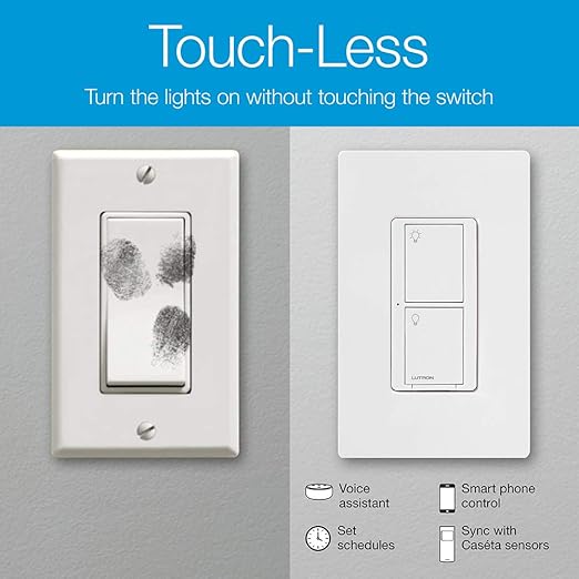 Lutron Caseta Original Smart Light Switch (Lutron Smart Hub Required), for Home, LED Lights, and Fans, 6 Amp, Single-Pole/3-Way, Neutral Required, PD-6ANS-WH-6-Pack, White, 6 Pack