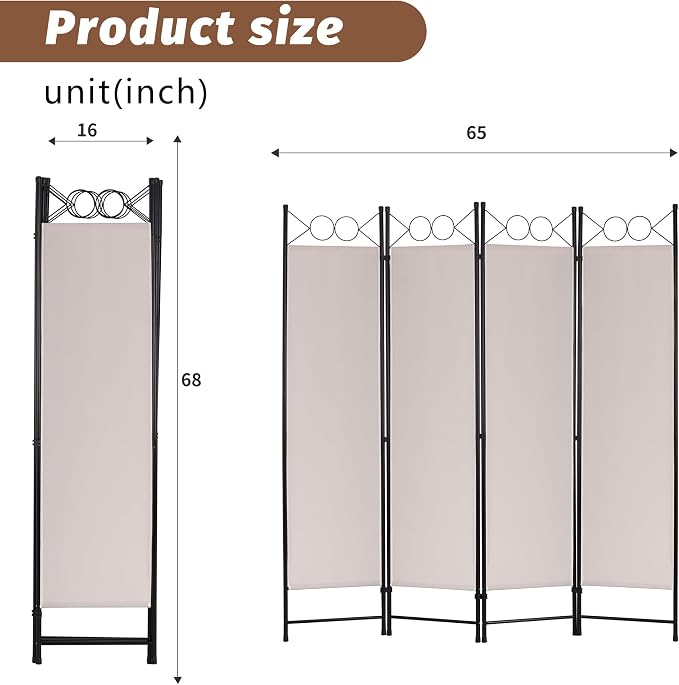 FDW 4 Panel Room Divider and Folding Portable Partition Screen, 6FT Wall - Image 7
