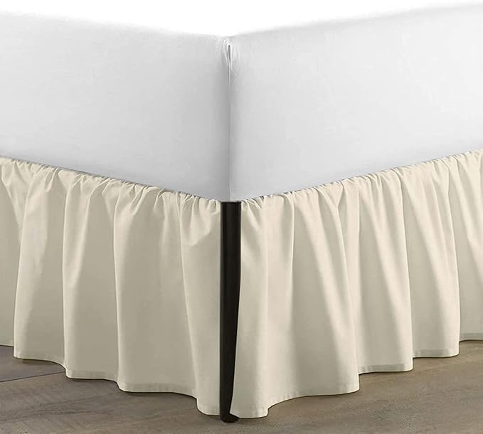 SKY BEDDINGS - King Size Ruffled Bed Skirt with Split Corners - 16 Inch Drop Dust Ruffle Bed Skirt with Platform Three Sided Coverage - 100% Microfiber, Ivory