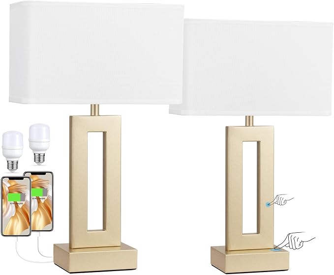 Gold Table Lamps Set of 2, 16.4" Bedside Lamps - Image 8