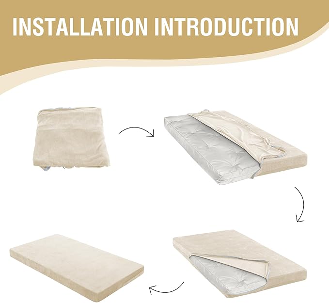 H.VERSAILTEX Queen Size Armless Futon Mattress Covers for Traditional Japanese Futon Mattress Soft Chenille Couch Slipcovers Floor Mats Sofa Protector Zippered Sleeper Sofa Cover,Beige