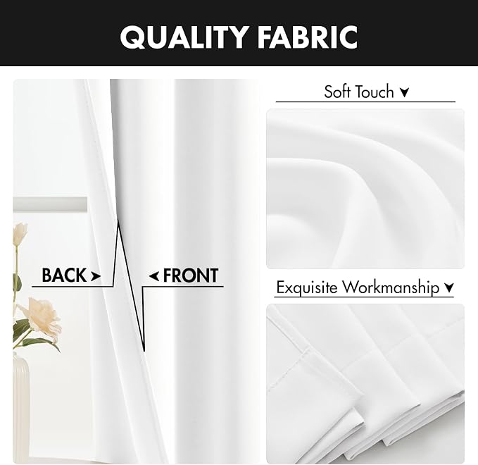 MIULEE 4 Panels Set Pure White Blackout Curtains 63 Inch Length Bedroom | - Image 7