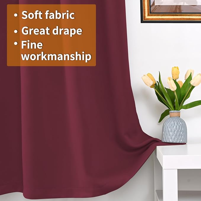 YoungsTex Burgundy 100% Blackout Curtains 63 Inch Length 2 Panels, Room - Image 6