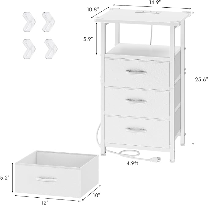 Nightstand Set of 2 with Charging Station, Bedside Table with USB Ports and - Image 3