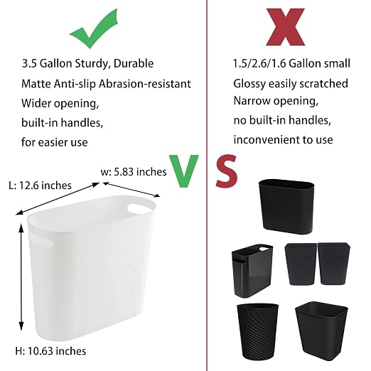 Small Bathroom Trash Can, 3.5 Gallon Slim Garbage Can, 2 Pack White | Plastic - Image 3