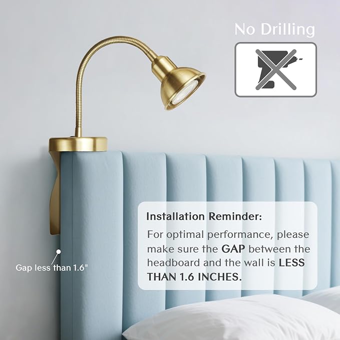 Patented Innovative Design Headboard Reading Light. No Drilling Golden Book - Image 3