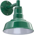 Steel Lighting Co. Hawthorne Barn Light | Outdoor Wall Mounted | 8 inch Dome | 6 inch Straight Arm| Small Farmhouse Light Made in America | Green Exterior/White Interior