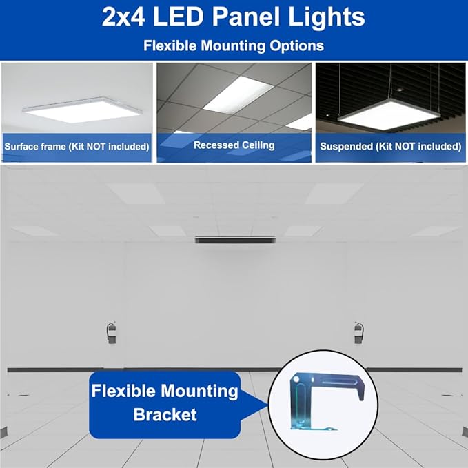 2x4 LED Flat Panel Light – LED Panel Flat Ceiling Light, Dimmable Flicker-Free 2x4 Ceiling Light for Drop Ceilings with Color & Wattage Selectable (Pack of 12)