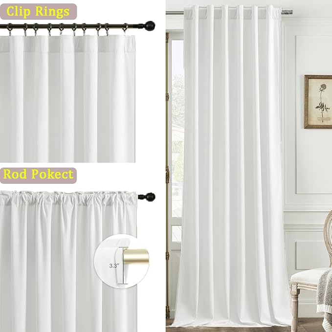 Timeper White Velvet Curtains 108 inches 2 Panels, Luxury Curtains - Image 2