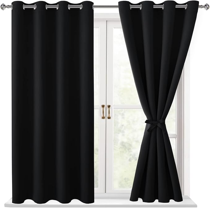 Blackout Curtains for Bedroom, 2 Drape Panels, 52 x 45 Inch | Thermal Insulated by Hiasan