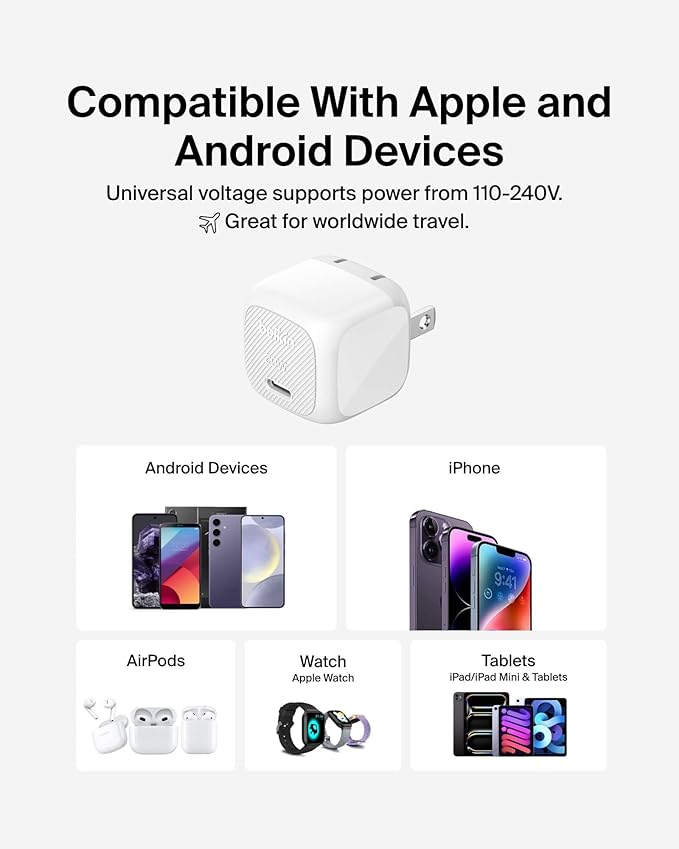 Belkin USB C Charger Block 20W (2 Pack), Fast Charging Block, Type C Wall Charger, Compatible with Apple iPhone 17, Air, Pro, AirPods,Samsung Galaxy S25, Google Pixel 10, iPad, AirPods, etc - White