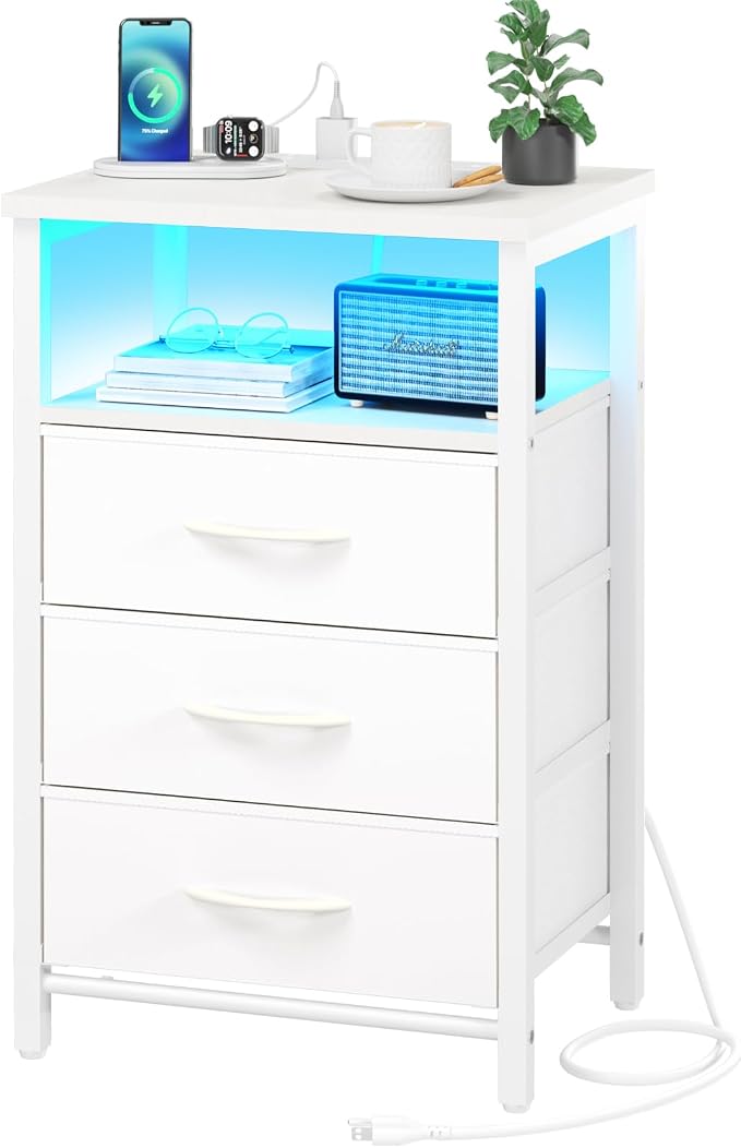 Yoobure Night Stand with Charging Station, LED End Table and Storage Shelf by Yoobure