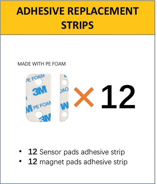 Adhesive Replacement Strips for Ring Contact Sensor 2nd Gen - Pre-Cut Double-Sided Tape 12-Pack (12Sensor&12Magnet Pads), No Cutting Needed, Secure Mounting for Door/Window Alarm Systems (12 Pack)