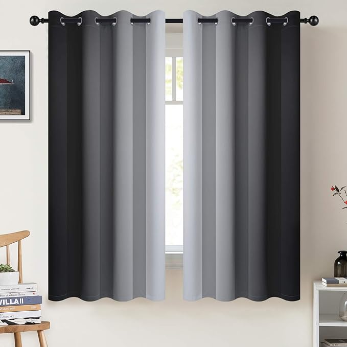 COSVIYA Grommet Ombre Black Room Darkening Curtains 63 inch by COSVIYA