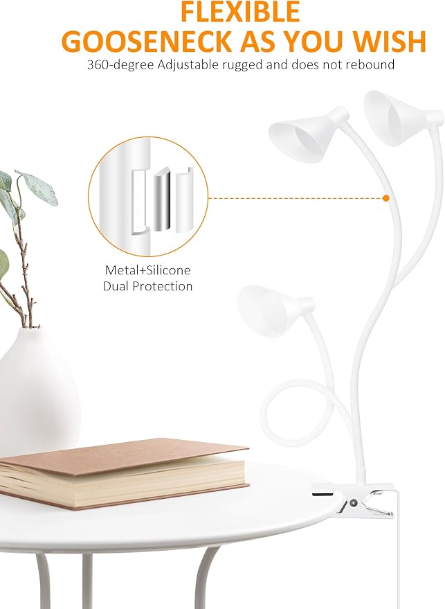 LiFMIRA Desk Lamp Clip on Light USB Reading Light 3 Color Modes White | 10 - Image 4