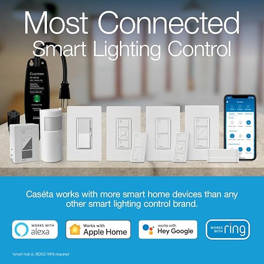 Lutron Diva Smart Dimmer Light Switch for Caseta Lighting (Lutron Smart Hub Required), for LED Lights, 150W, Single-Pole/3-Way, No Neutral, Gray (DVRF-6L-GR)
