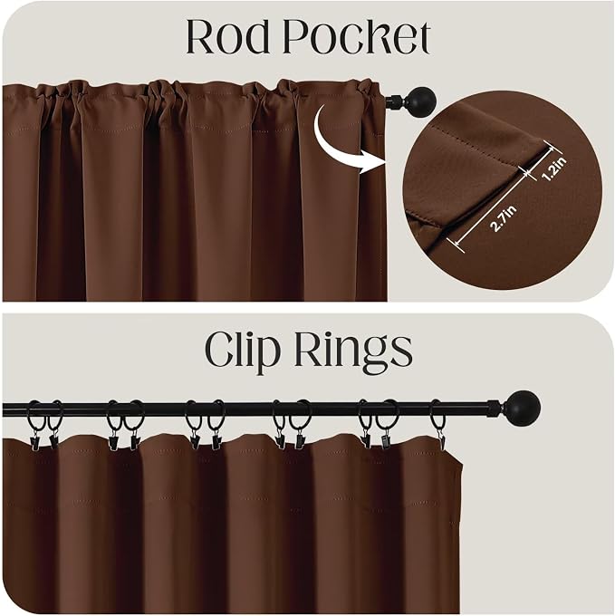 CUCRAF Brown Blackout Curtains 63 inch Length 2 Panels Set, Rod Pocket Room - Image 2