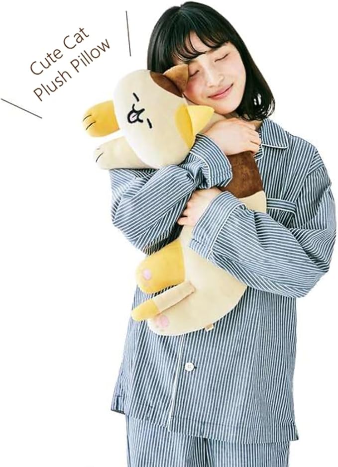 U-Shaped Cat Plush Pillow, Cute Plushies, 20" - Ultrasoft Cat Stuffed Animal, Birtday Gift (Brown)