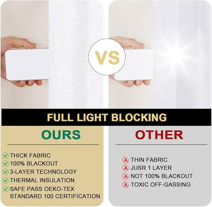 PrinceDeco 100% Blackout Curtains for Bedroom Blackout Linen Curtain for Sliding Glass Door Extra Wide Blackout Curtains Anti Rust Grommet Room Divider for Living Room,W100 X L108 Inch,Pure White