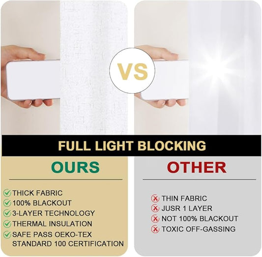 PrinceDeco 100% Blackout Curtains for Bedroom Blackout Linen Curtain for Sliding Glass Door Extra Wide Blackout Curtains Anti Rust Grommet Room Divider for Living Room,W100 X L108 Inch,Pure White