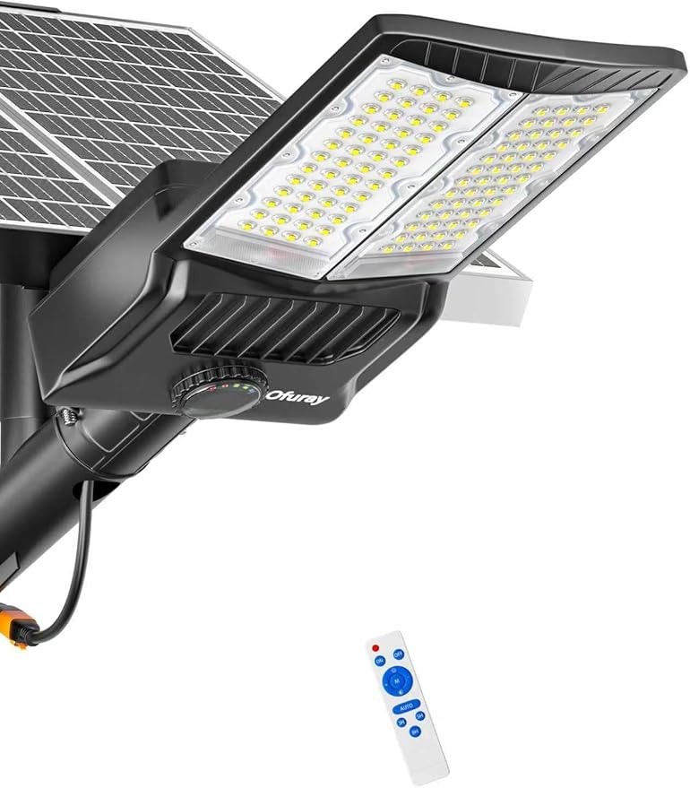 Ofuray OL-9600W Solar Street Lights Outdoor,Parking Lot Lights Commercial Dusk to Dawn up to 520,000Lm,40,000mah Big Power Solar Security Flood Remote Control with Motion Sensor for Street,Yark