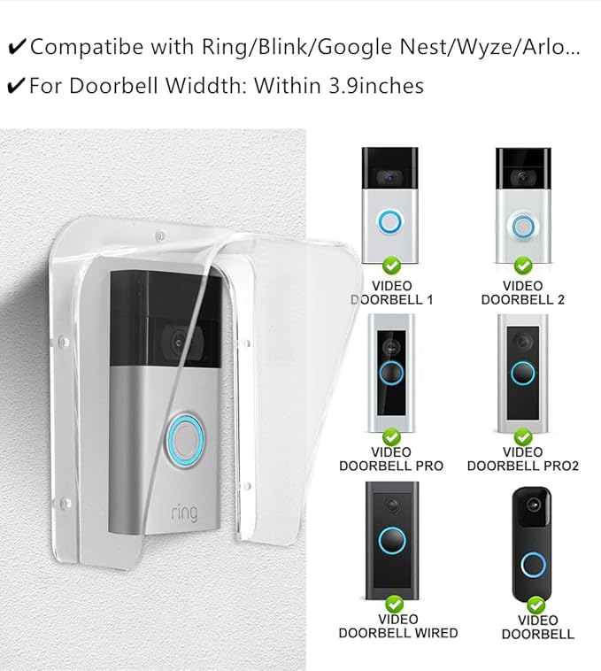 Doorbell Rain Cover Weatherproof Compatible for Ring/Blink/Google Nest Video Doorbells, Large Acrylic Doorbell Cover Protector for Outside Camera Doorbells/Door Keypad/Attendance Machine(Model B)