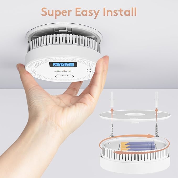 2 Packs, 2 in 1 CO & Smoke Detectors,Carbon Monoxide Detectors,Smoke Detector Battery Powered,（Include 3 * 1.5V AA Battery）,85 db Smoke Alarm,Fire Alarm,Easy Install,Portable