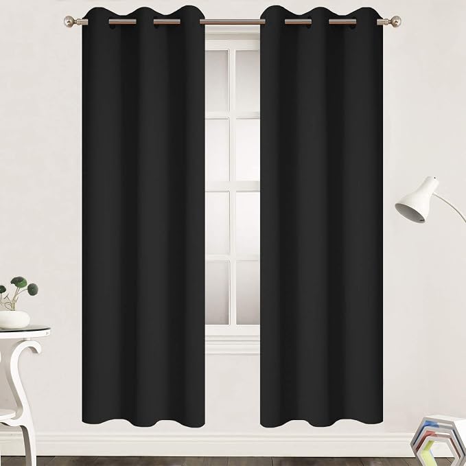 Yakamok Blackout Curtains 38x72 inch Black Thermal Drapes-Bedroom | 2 panels by Yakamok